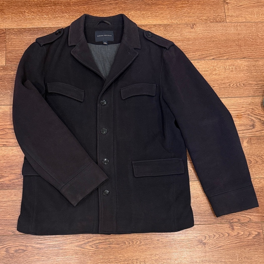 Banana Republic Men's Black Military-Style Wool Coat